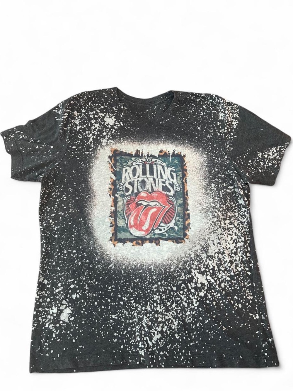 Vintage Rolling Stones Bleach Splash Band Tee Oversized L/XL Graphic Shirt